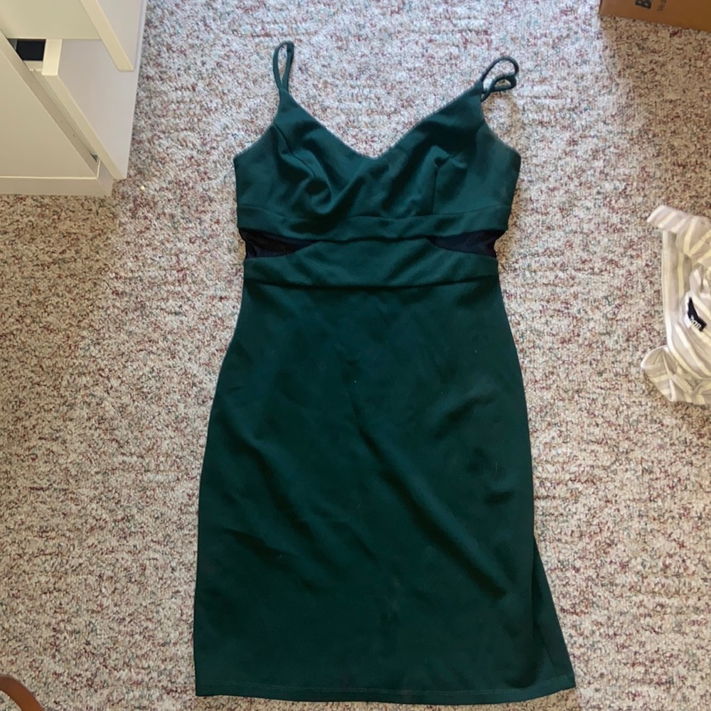 Dark Green Cocktail Dress Size 6 with Mesh Cutouts Worn once